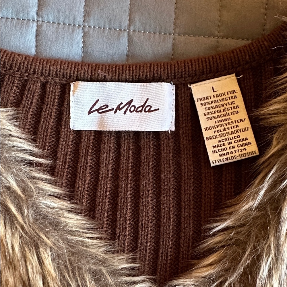 Le Moda Brown Faux Fur Vest Size L - Picture 3 of 4